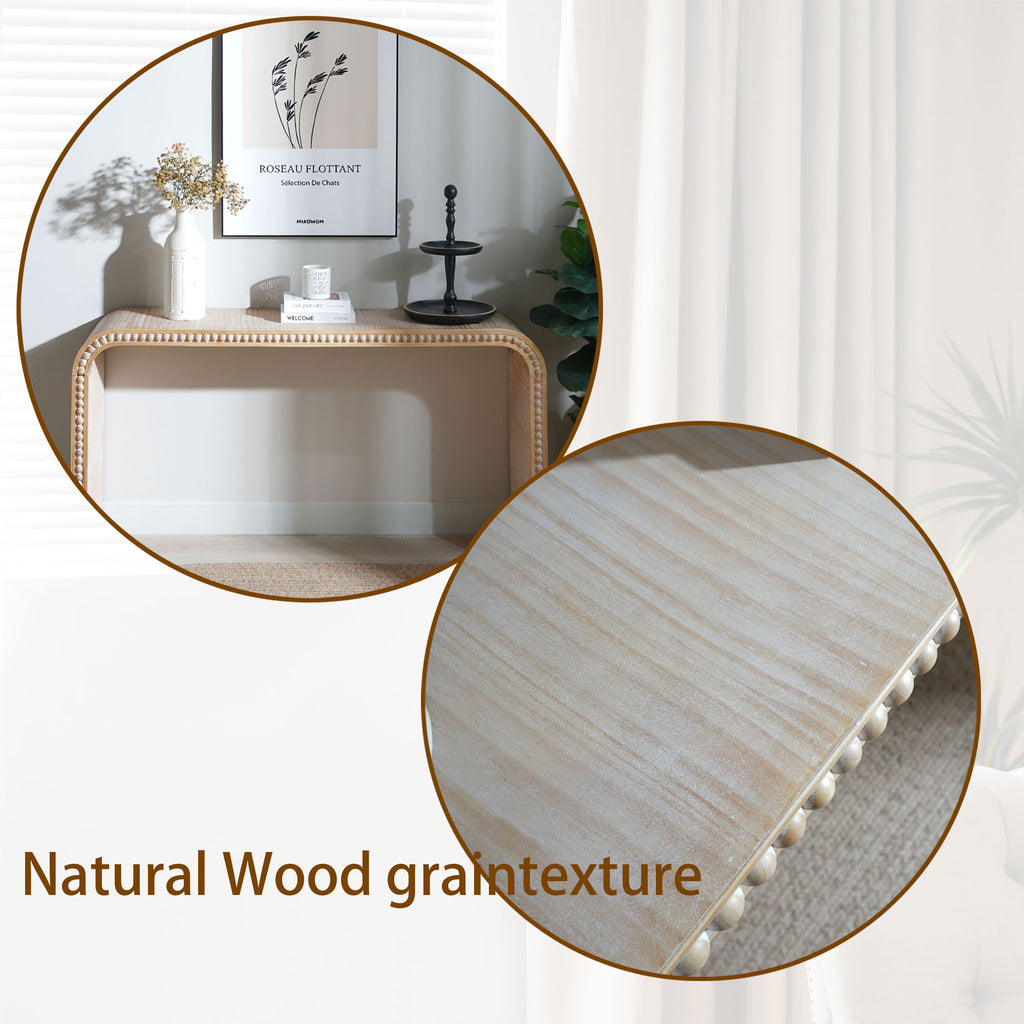 Natural wood Console Table, 59in Entryway Table, Curved Waterfall-style Table,Console table with wood beads,Entrance Table for Entryway, Hallway, Living Room, Foyer, Corridor, Office