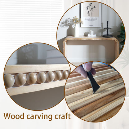 Natural wood Console Table, 59in Entryway Table, Curved Waterfall-style Table,Console table with wood beads,Entrance Table for Entryway, Hallway, Living Room, Foyer, Corridor, Office