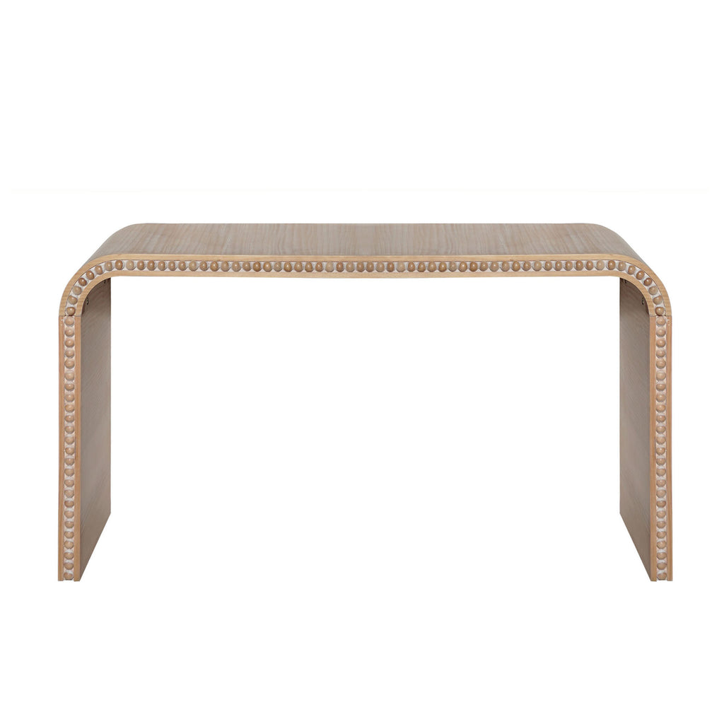 Natural wood Console Table, 59in Entryway Table, Curved Waterfall-style Table,Console table with wood beads,Entrance Table for Entryway, Hallway, Living Room, Foyer, Corridor, Office