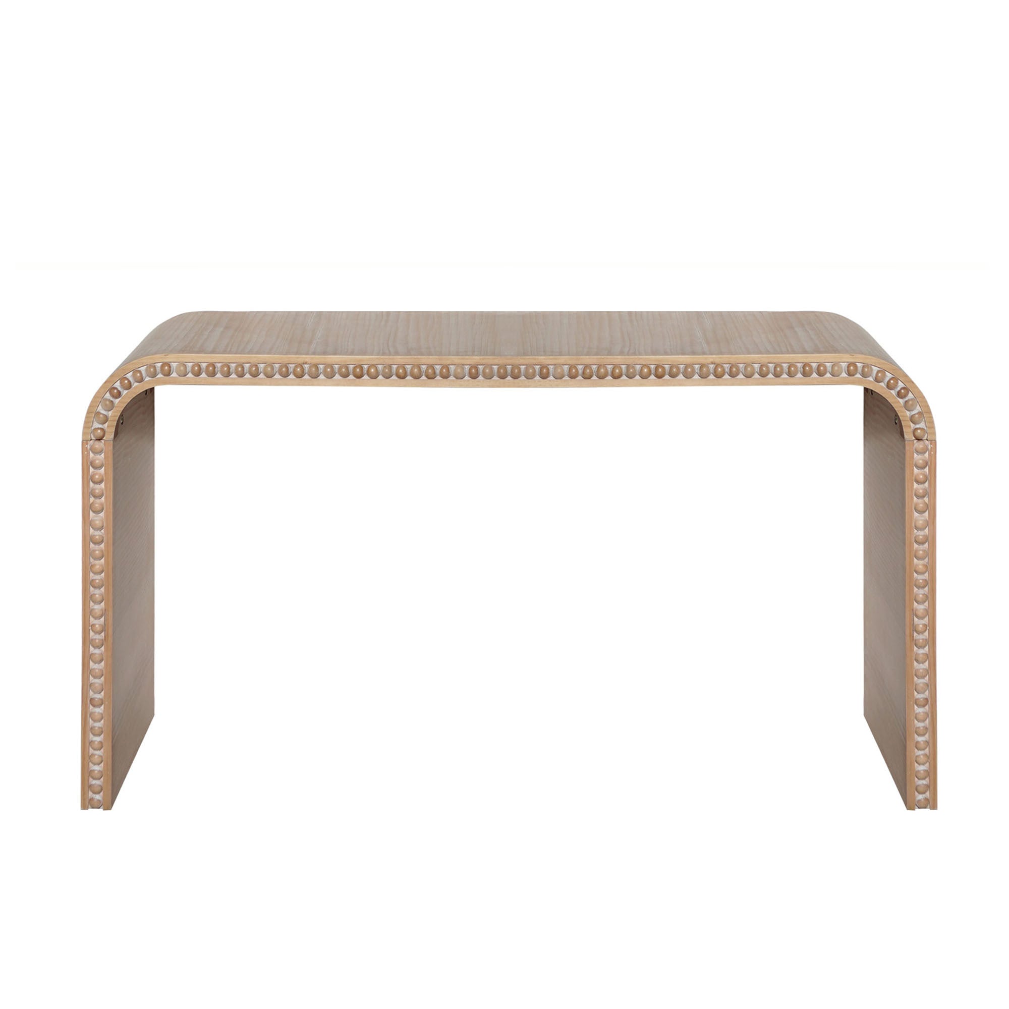 Natural wood Console Table, 59in Entryway Table, Curved Waterfall-style Table,Console table with wood beads,Entrance Table for Entryway, Hallway, Living Room, Foyer, Corridor, Office