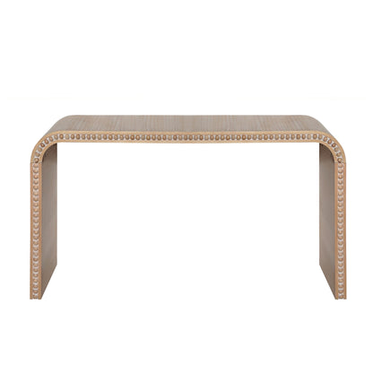 Natural wood Console Table, 59in Entryway Table, Curved Waterfall-style Table,Console table with wood beads,Entrance Table for Entryway, Hallway, Living Room, Foyer, Corridor, Office