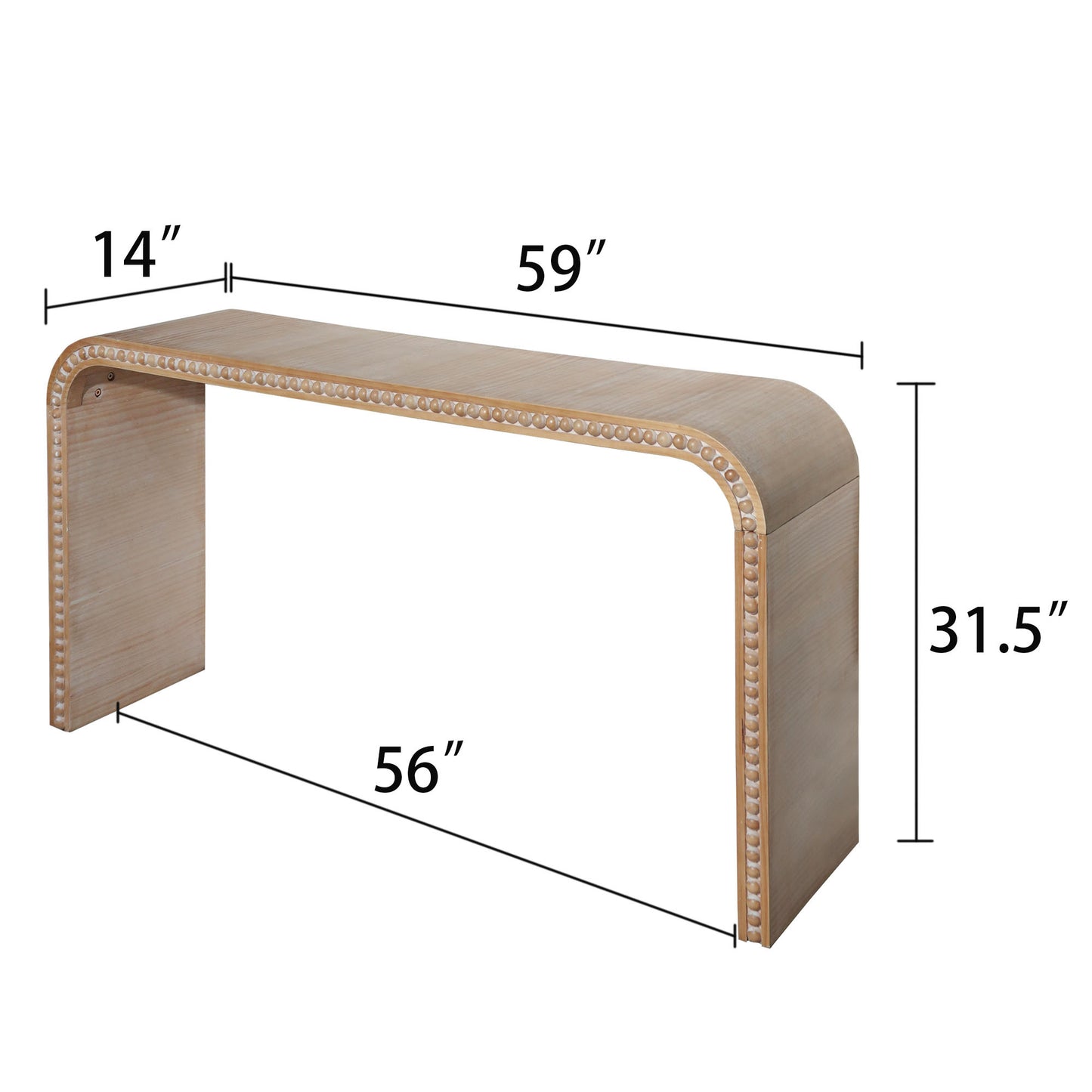 Natural wood Console Table, 59in Entryway Table, Curved Waterfall-style Table,Console table with wood beads,Entrance Table for Entryway, Hallway, Living Room, Foyer, Corridor, Office