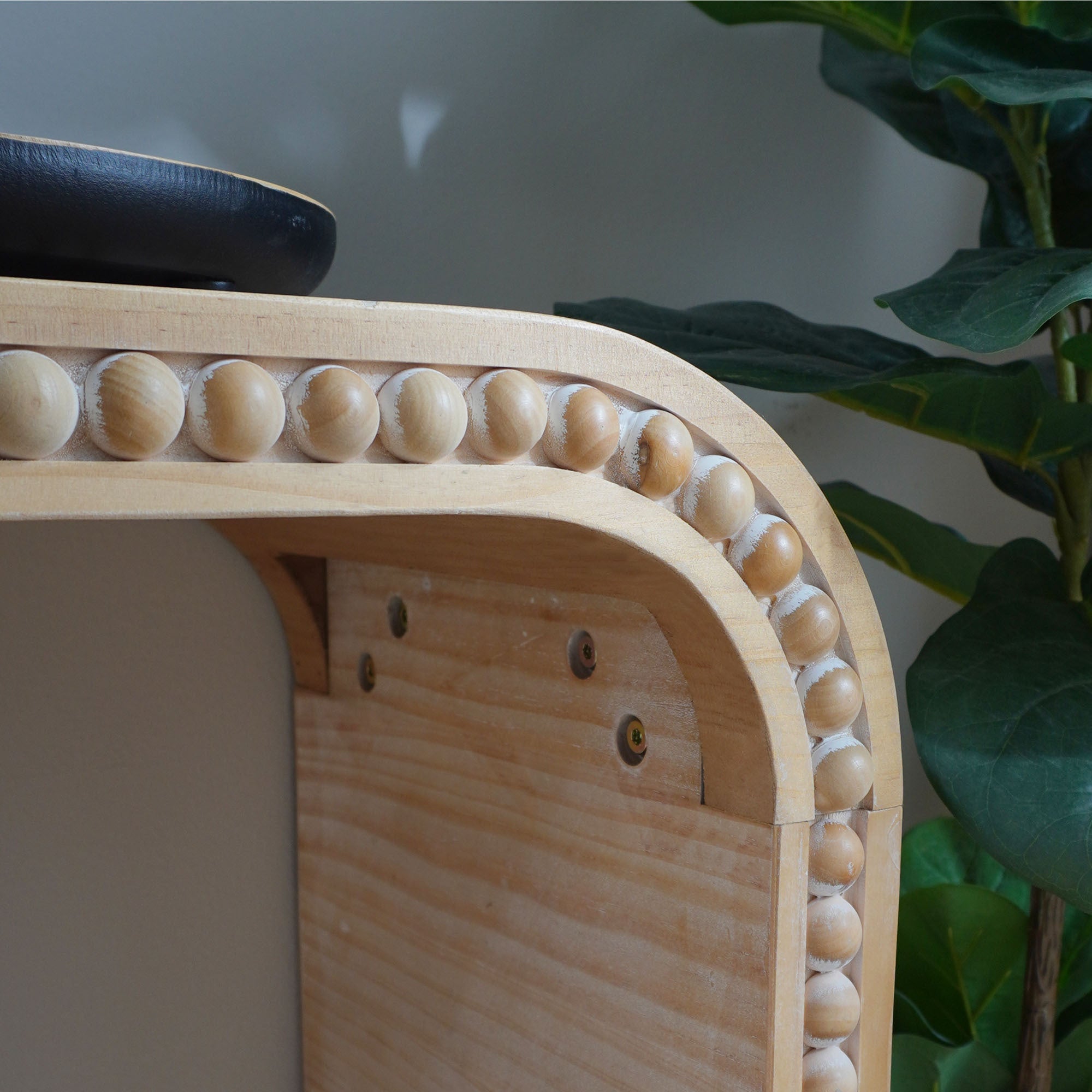 Natural wood Console Table, 59in Entryway Table, Curved Waterfall-style Table,Console table with wood beads,Entrance Table for Entryway, Hallway, Living Room, Foyer, Corridor, Office