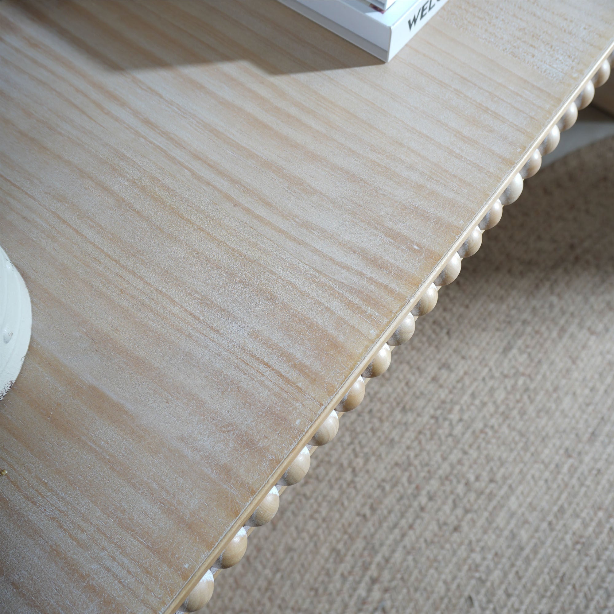 Natural wood Console Table, 59in Entryway Table, Curved Waterfall-style Table,Console table with wood beads,Entrance Table for Entryway, Hallway, Living Room, Foyer, Corridor, Office