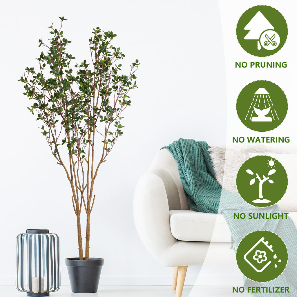 5.2FT Artificial Tree Graceful Evergreen Faux Plant with Lifelike Natural Look Leaves and Sturdy Pot Ideal for Enhancing Indoor Home Decor Office Bedroom or Hallway Decoration 1pc/set Faux Tree