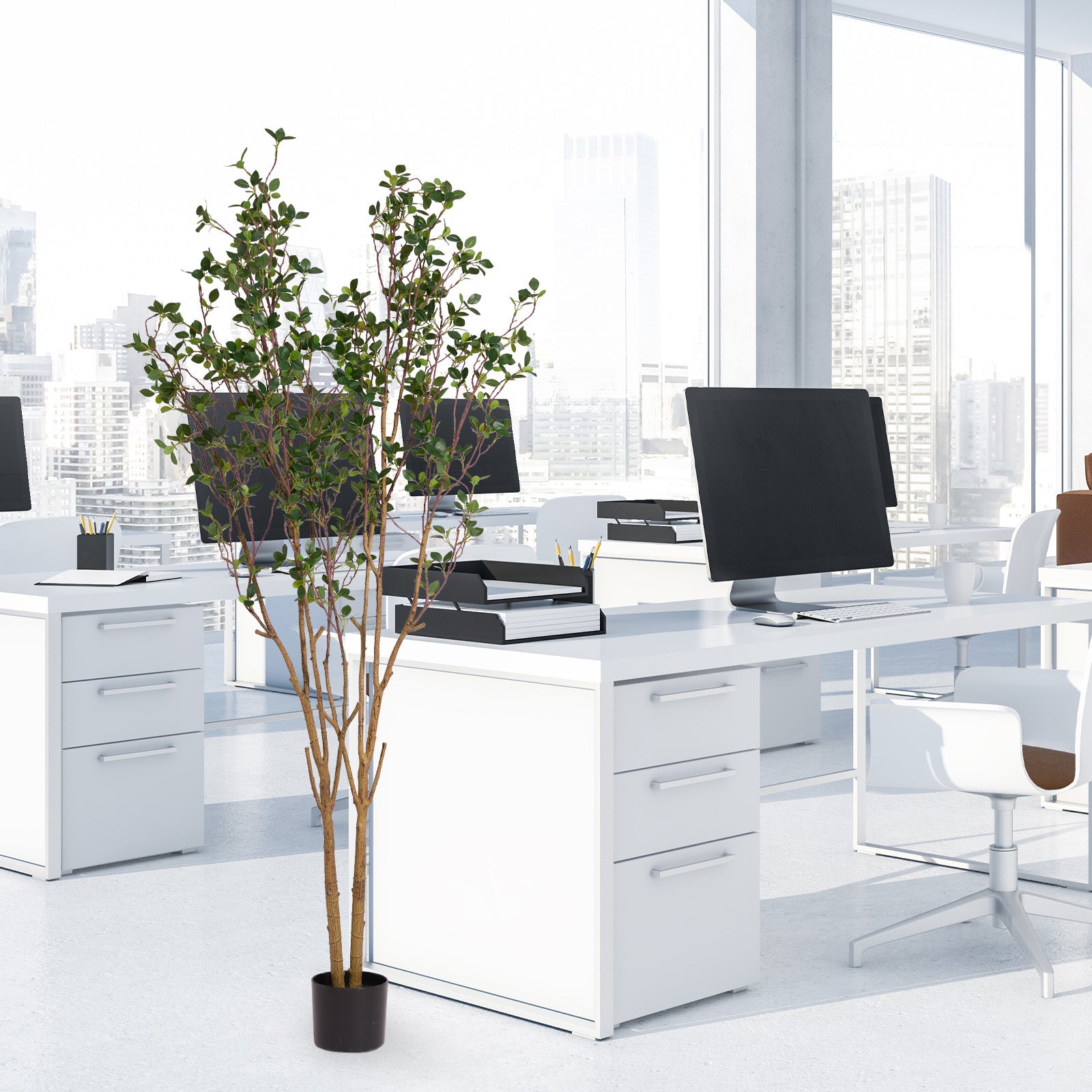 5.2FT Artificial Tree Graceful Evergreen Faux Plant with Lifelike Natural Look Leaves and Sturdy Pot Ideal for Enhancing Indoor Home Decor Office Bedroom or Hallway Decoration 1pc/set Faux Tree