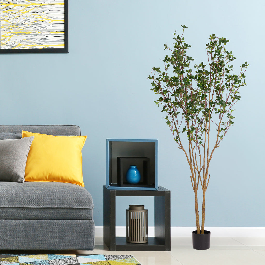 5.2FT Artificial Tree Graceful Evergreen Faux Plant with Lifelike Natural Look Leaves and Sturdy Pot Ideal for Enhancing Indoor Home Decor Office Bedroom or Hallway Decoration 1pc/set Faux Tree