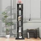 6 tier Rotating Bookshelf, Floor Rack Simple Bookcase with Acrylic plate Student Multi-Function Creative Bookshelf for Living Room with anti-toppling base