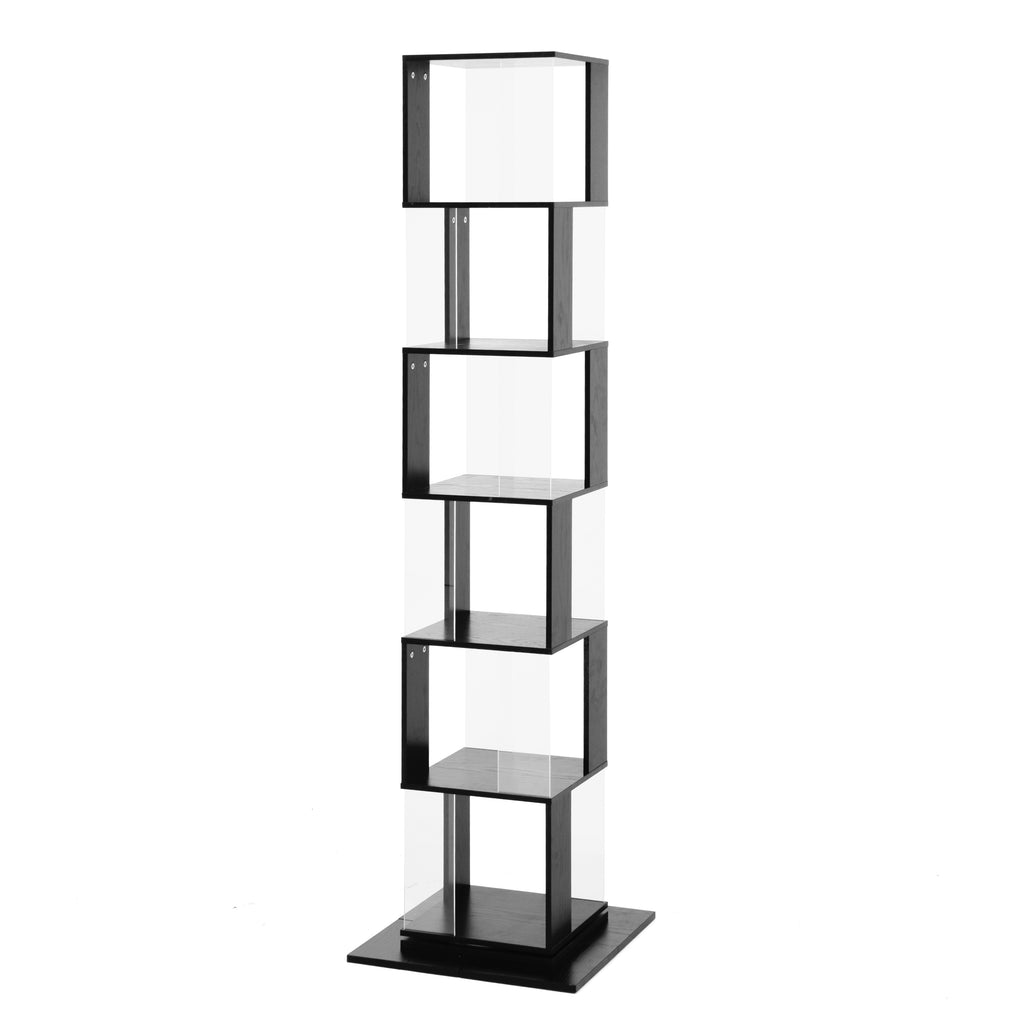 6 tier Rotating Bookshelf, Floor Rack Simple Bookcase with Acrylic plate Student Multi-Function Creative Bookshelf for Living Room with anti-toppling base