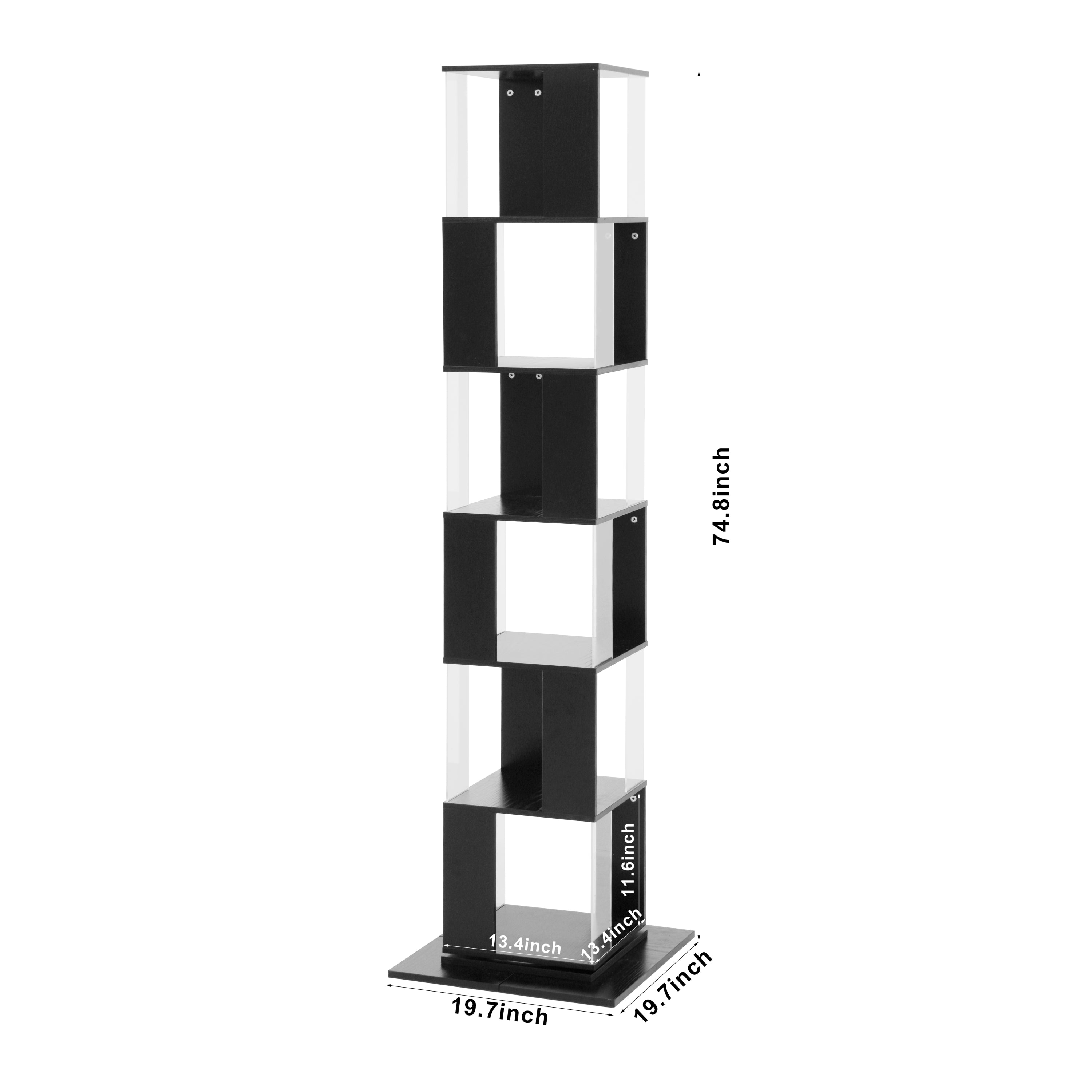 6 tier Rotating Bookshelf, Floor Rack Simple Bookcase with Acrylic plate Student Multi-Function Creative Bookshelf for Living Room with anti-toppling base