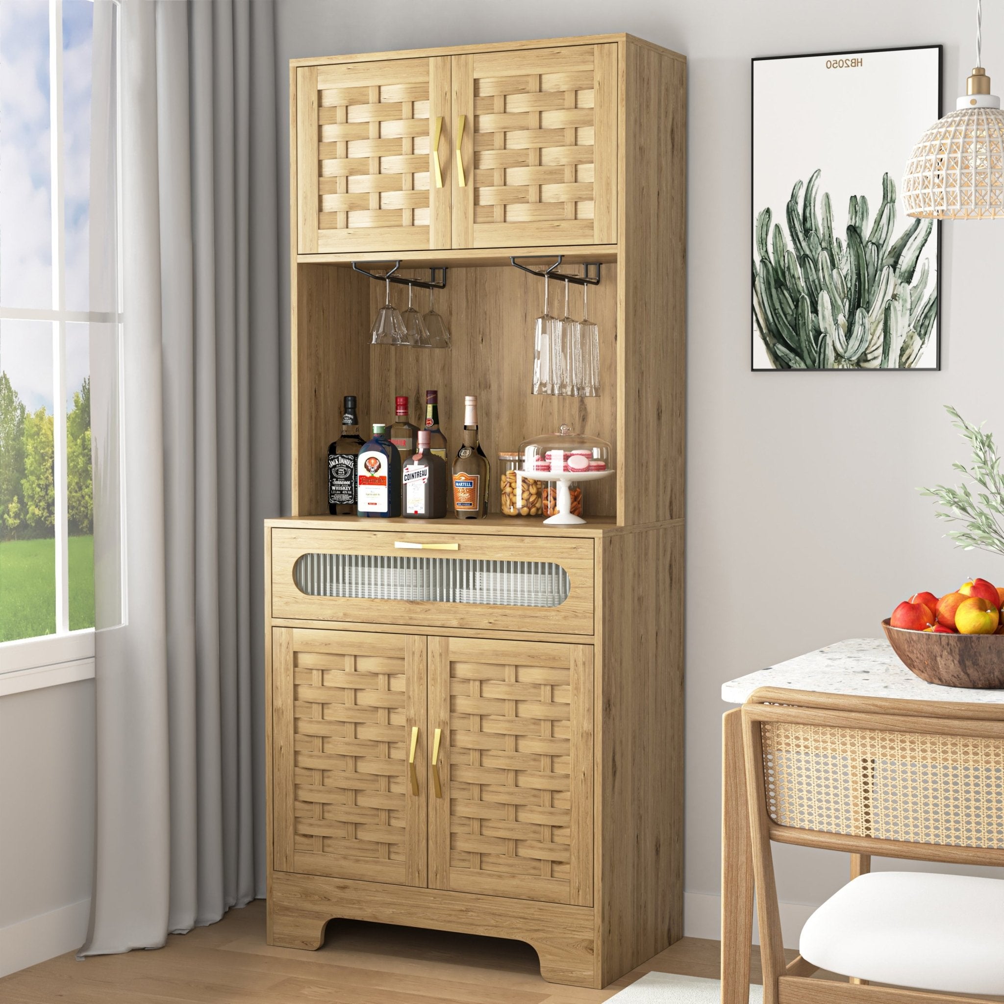 67'' Tall Pantry Buffet Cabinet Freestanding Hutch Cupboard for Home, Kitchen,Tall Freestanding Liquor Cabinet Bar for Kitchen, Dining Room - Groovy Boardz