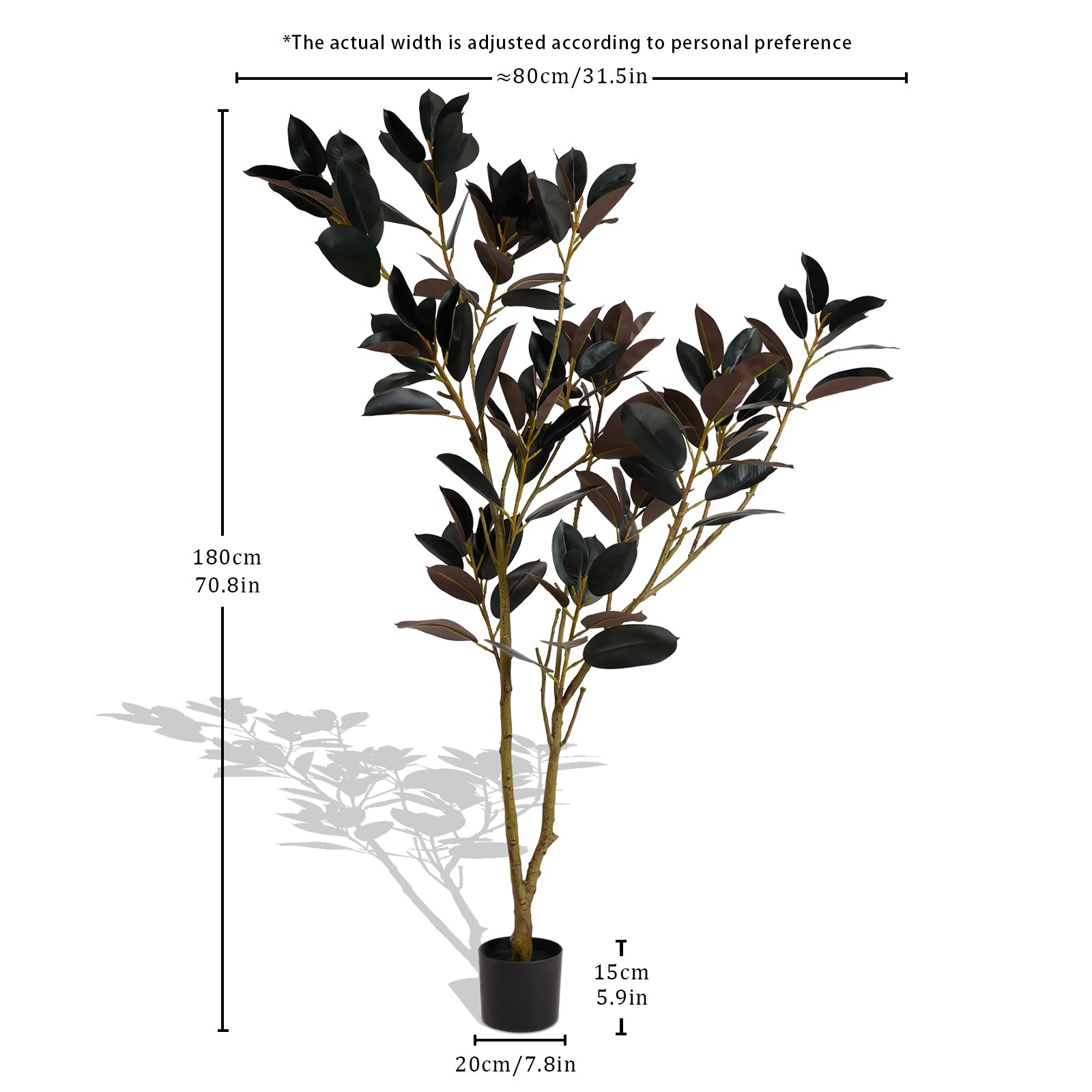 Artificial Rubber Tree, 6FT Tall Fake Plant for Indoor Home, Office, Living Room, Patio, or Porch Decoration, 1pc/set Faux Tree