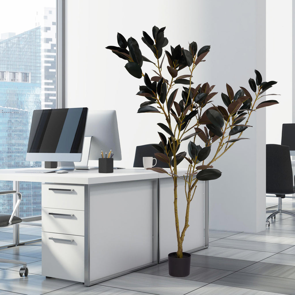 Artificial Rubber Tree, 6FT Tall Fake Plant for Indoor Home, Office, Living Room, Patio, or Porch Decoration, 1pc/set Faux Tree