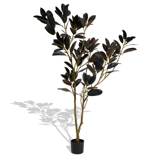 Artificial Rubber Tree, 6FT Tall Fake Plant for Indoor Home, Office, Living Room, Patio, or Porch Decoration, 1pc/set Faux Tree
