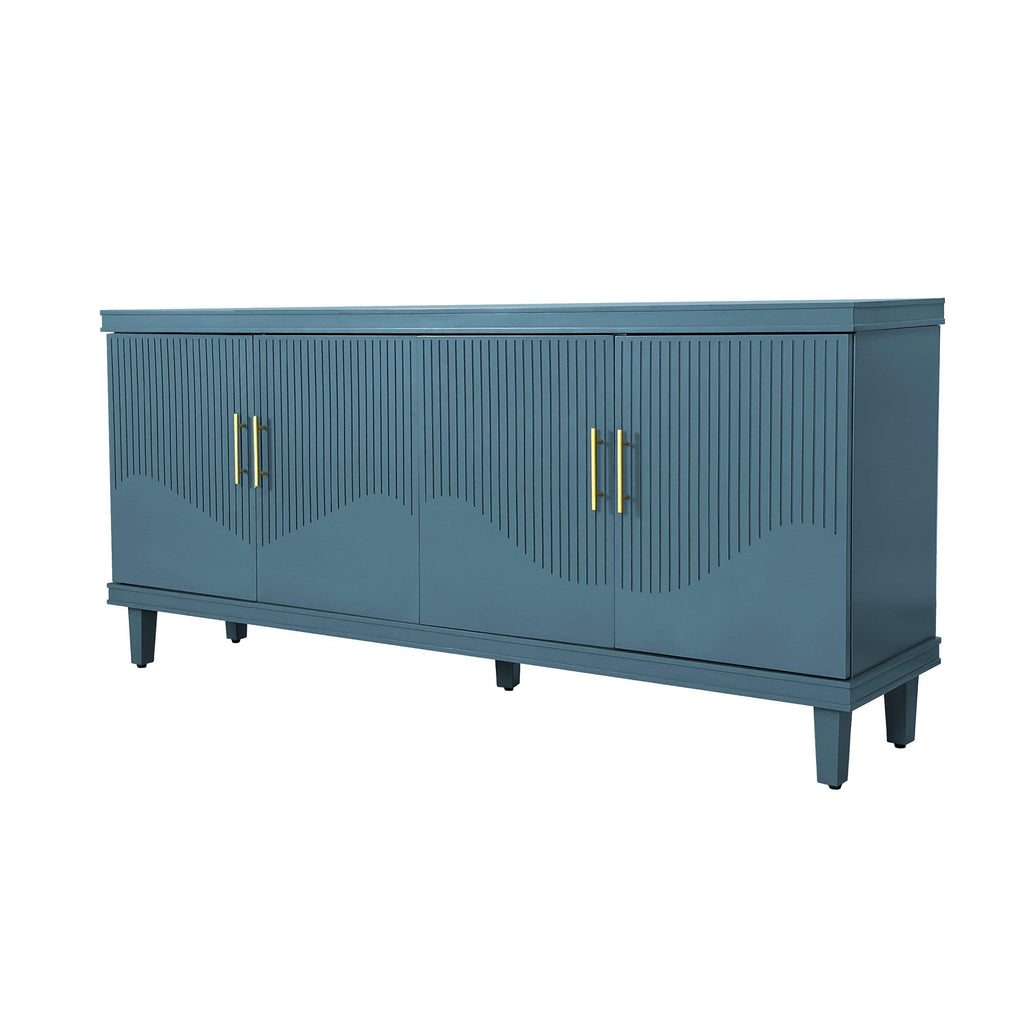 Elegant 70-Inch Solid Wood 4-Door Cabinet in Olive Green.