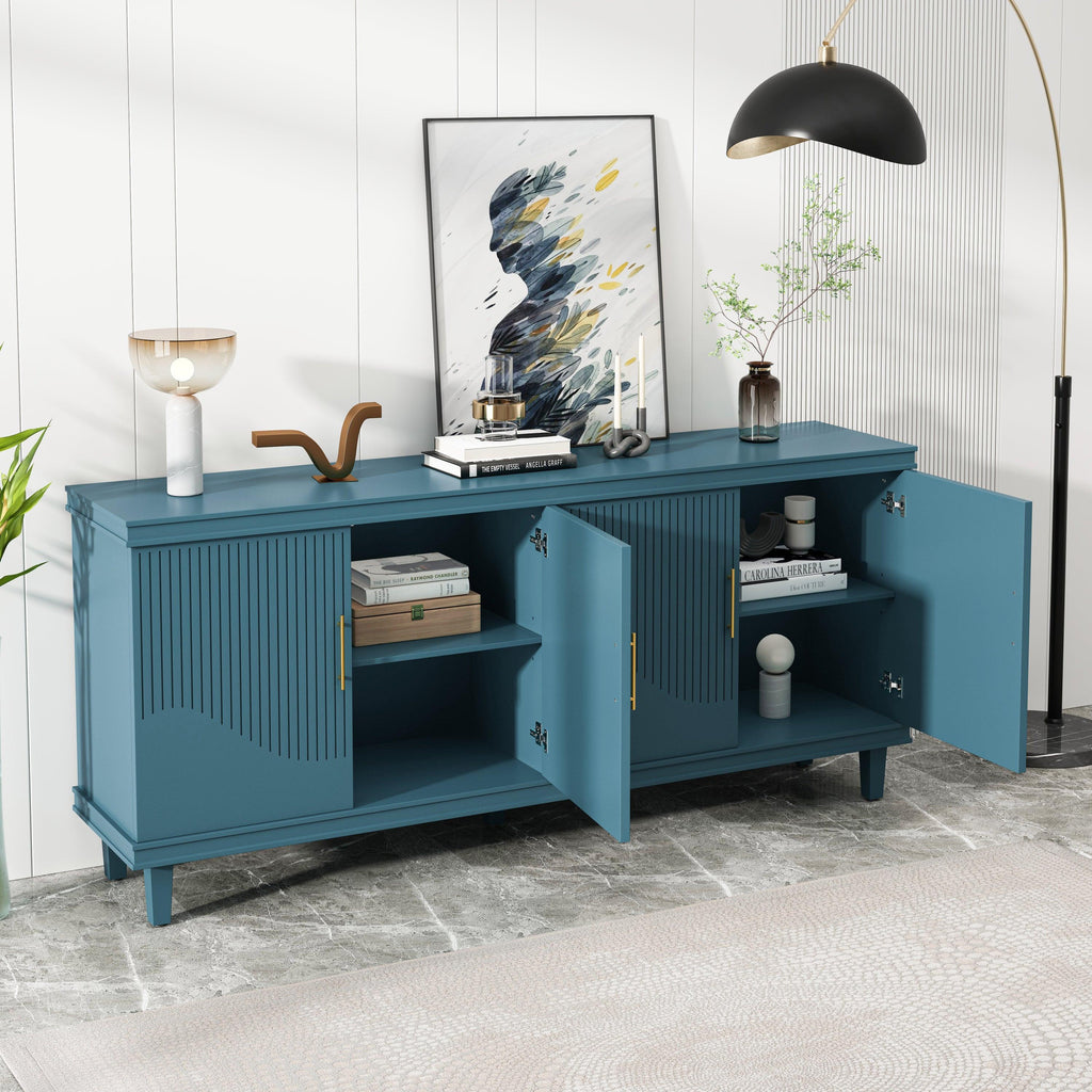 Elegant 70-Inch Solid Wood 4-Door Cabinet in Olive Green.