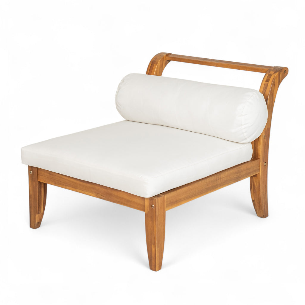 TOPMAX 6 Piece Patio Sofa Set, Acacia Wood Outdoor Modular Sectional Garden Furniture Set L-Shaped Conversation Set, Convertible Daybed with Tea Table, Ottoman, 5 Cushions and Pillows, Teak+Beige