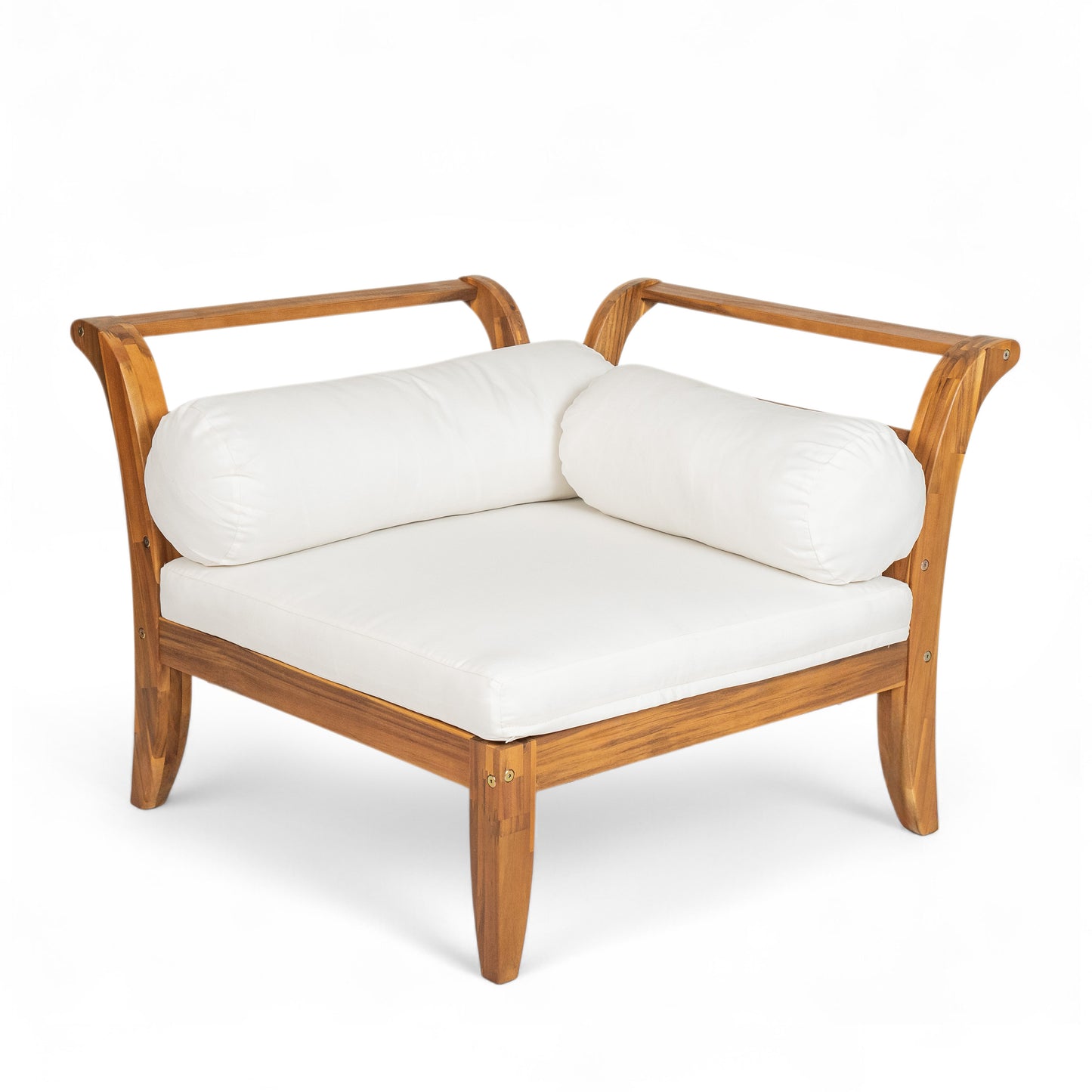 TOPMAX 6 Piece Patio Sofa Set, Acacia Wood Outdoor Modular Sectional Garden Furniture Set L-Shaped Conversation Set, Convertible Daybed with Tea Table, Ottoman, 5 Cushions and Pillows, Teak+Beige