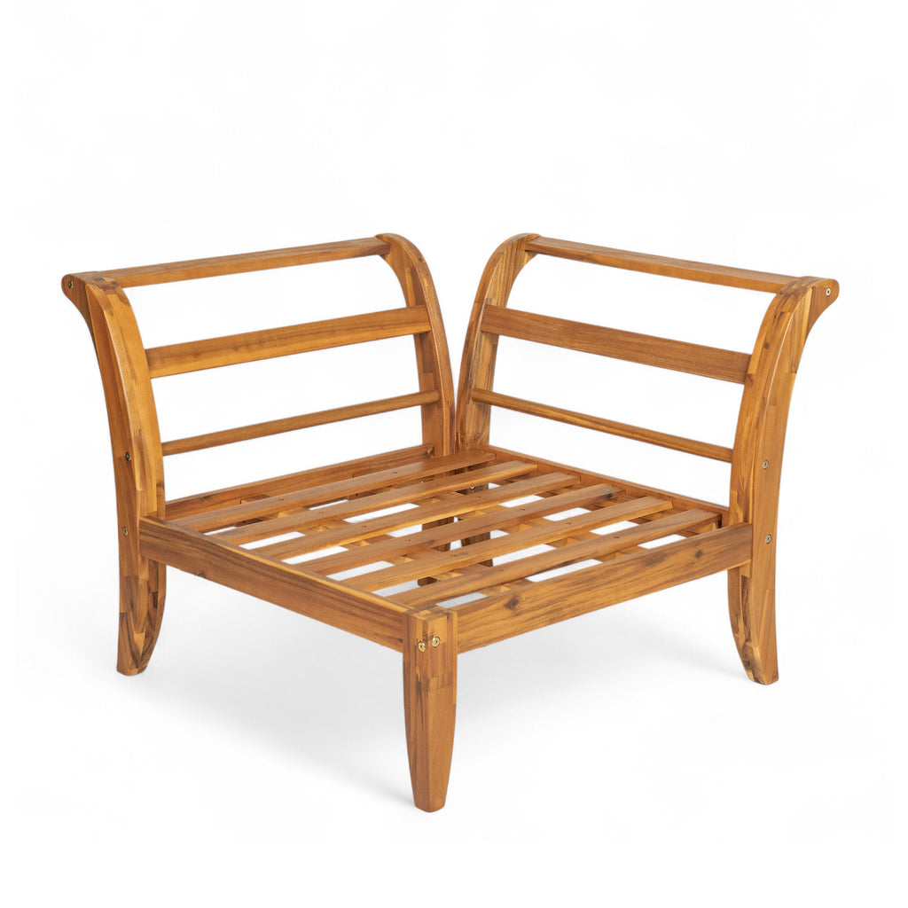 TOPMAX 6 Piece Patio Sofa Set, Acacia Wood Outdoor Modular Sectional Garden Furniture Set L-Shaped Conversation Set, Convertible Daybed with Tea Table, Ottoman, 5 Cushions and Pillows, Teak+Beige