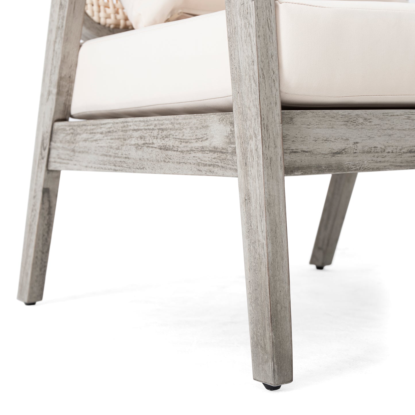 Outdoor Acacia Wood Patio Club Chair, Patio Furniture,Waterproof Thick Cushion Deep Seating for Porch, Garden, Backyard, Balcony, Weight Capacity 400lbs, Light Gray finish, Cream cushion