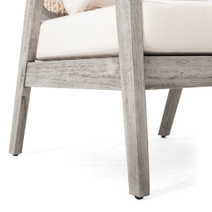 Outdoor Acacia Wood Patio Club Chair, Patio Furniture,Waterproof Thick Cushion Deep Seating for Porch, Garden, Backyard, Balcony, Weight Capacity 400lbs, Light Gray finish, Cream cushion
