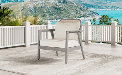 Outdoor Acacia Wood Patio Club Chair, Patio Furniture,Waterproof Thick Cushion Deep Seating for Porch, Garden, Backyard, Balcony, Weight Capacity 400lbs, Light Gray finish, Cream cushion