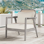 Outdoor Acacia Wood Patio Club Chair, Patio Furniture,Waterproof Thick Cushion Deep Seating for Porch, Garden, Backyard, Balcony, Weight Capacity 400lbs, Light Gray finish, Cream cushion