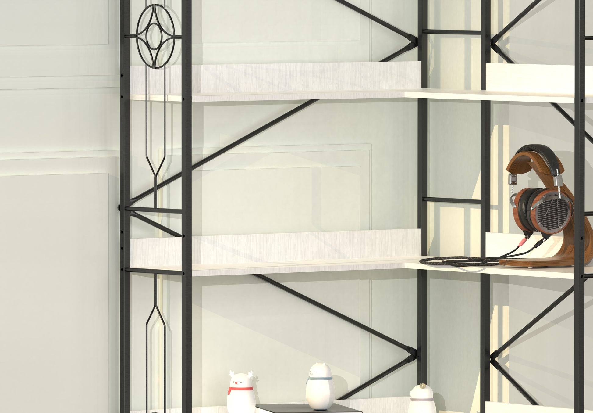 5 Tier Bookshelf, Industrial Style Corner Bookshelf, Thickened iron frame and thickened laminate composition, strong load-bearing capacity, can be used in the living room, bedroom, study.