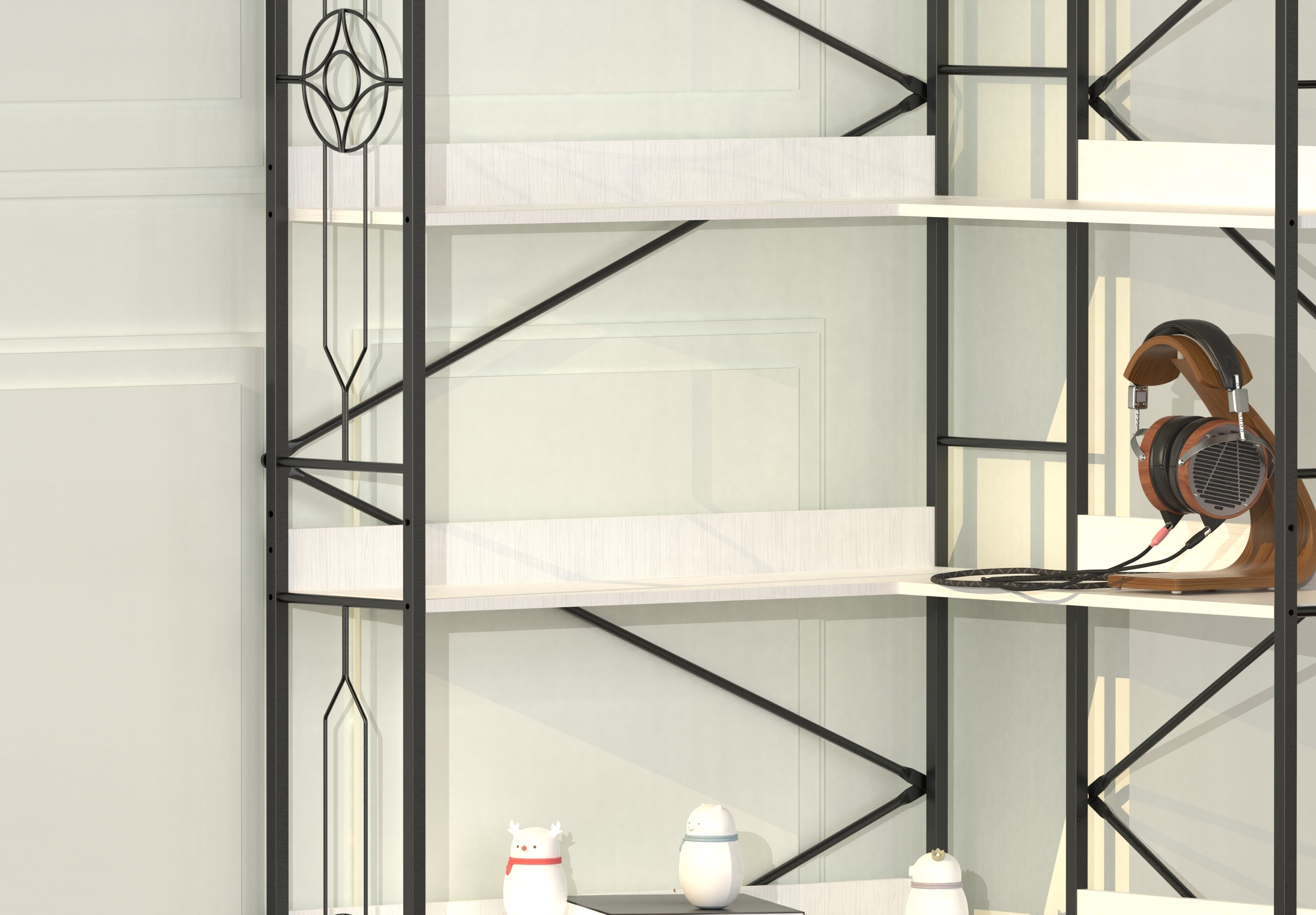 5 Tier Bookshelf, Industrial Style Corner Bookshelf, Thickened iron frame and thickened laminate composition, strong load-bearing capacity, can be used in the living room, bedroom, study.