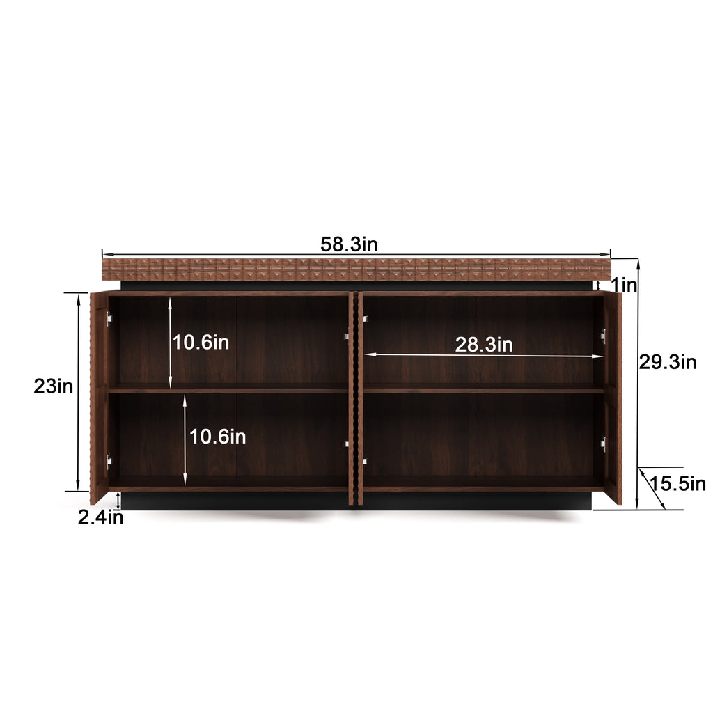 Sideboard Buffet Cabinet,Modern Accent Storage Sideboard, Luxurious Floor Cabinet Buffet with Freestanding Anti Dumping for Kitchen, Living Room, Entryway, Hallway,58.3' Wide 4-Door Sideboard(Brown)