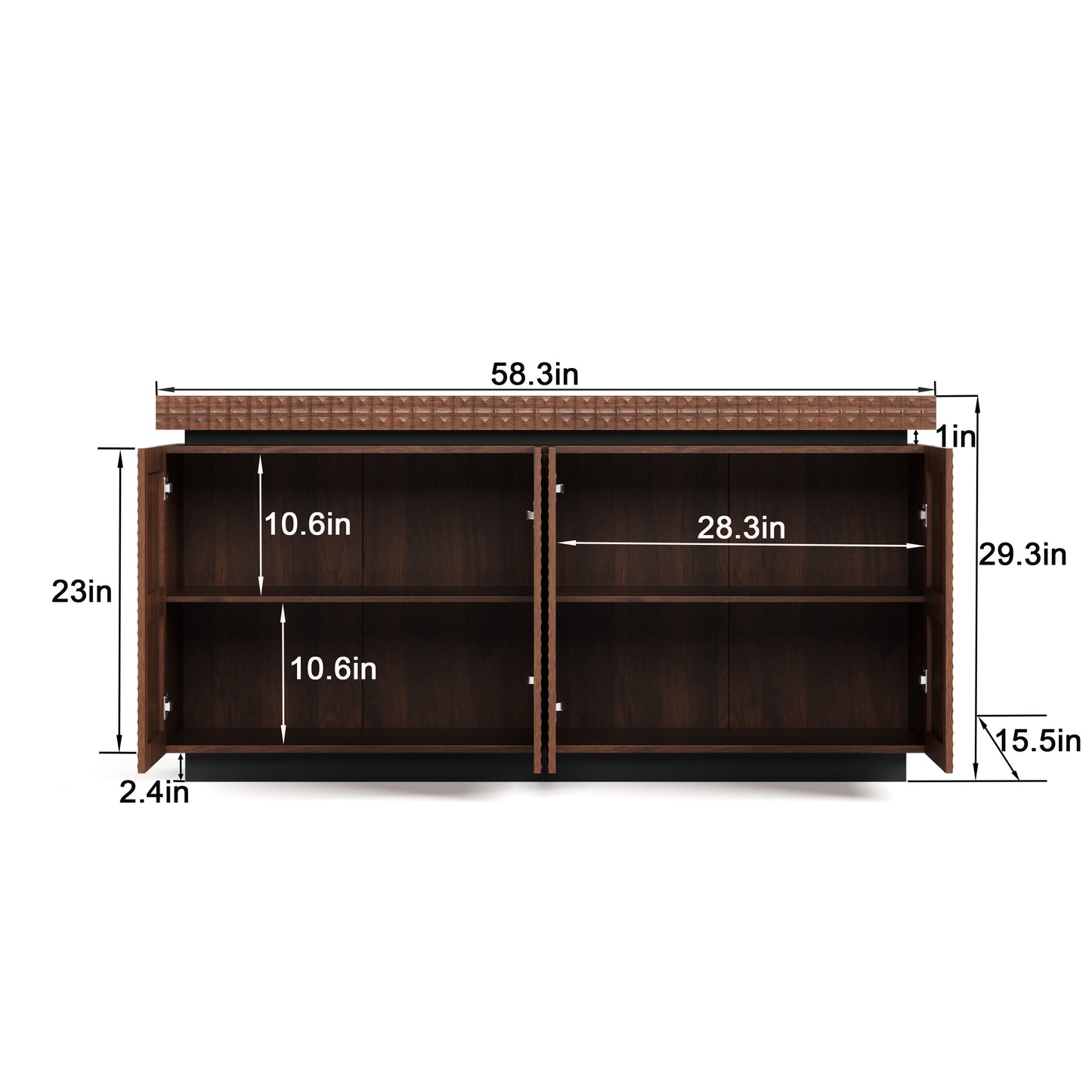 Sideboard Buffet Cabinet,Modern Accent Storage Sideboard, Luxurious Floor Cabinet Buffet with Freestanding Anti Dumping for Kitchen, Living Room, Entryway, Hallway,58.3' Wide 4-Door Sideboard(Brown)