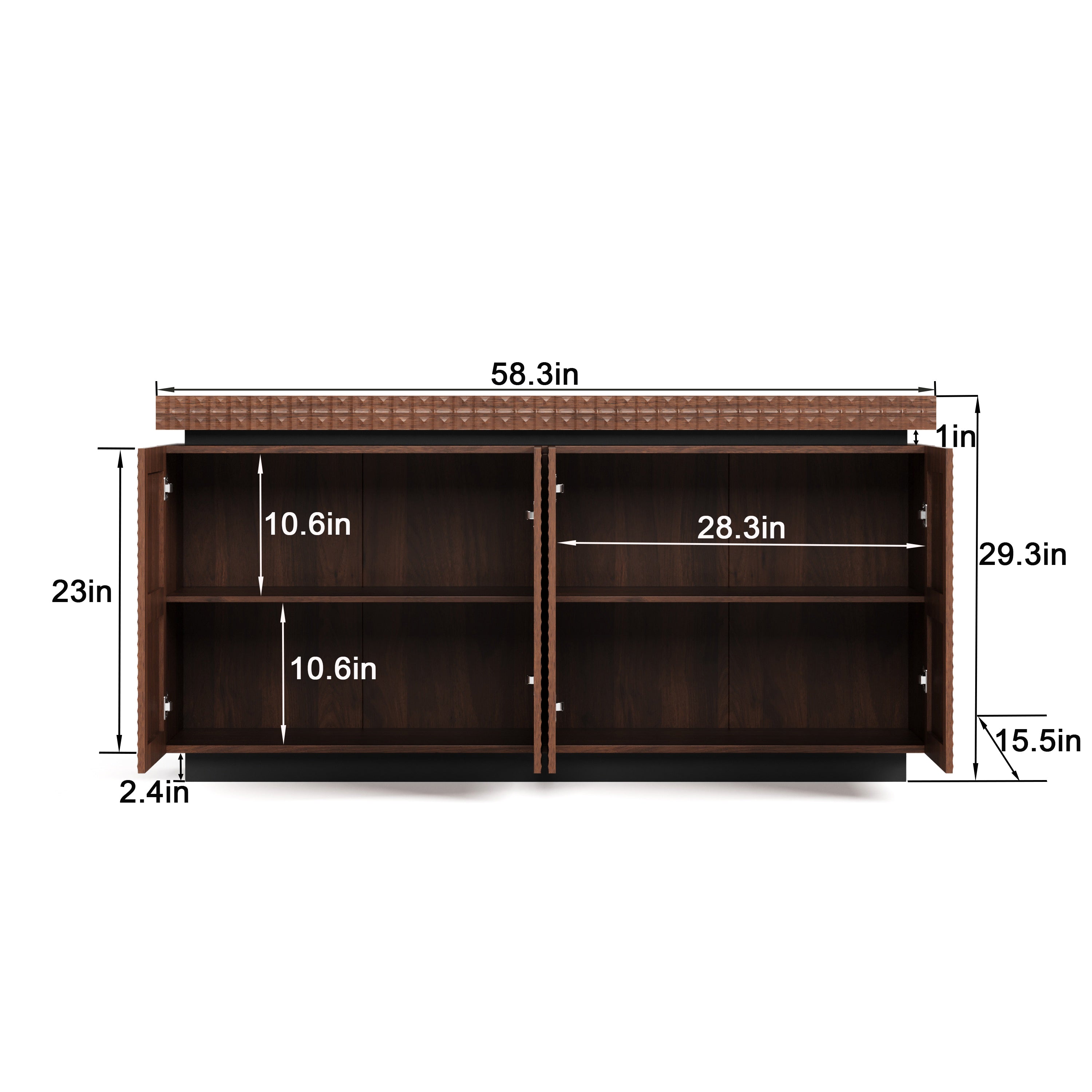 Sideboard Buffet Cabinet,Modern Accent Storage Sideboard, Luxurious Floor Cabinet Buffet with Freestanding Anti Dumping for Kitchen, Living Room, Entryway, Hallway,58.3' Wide 4-Door Sideboard(Brown)