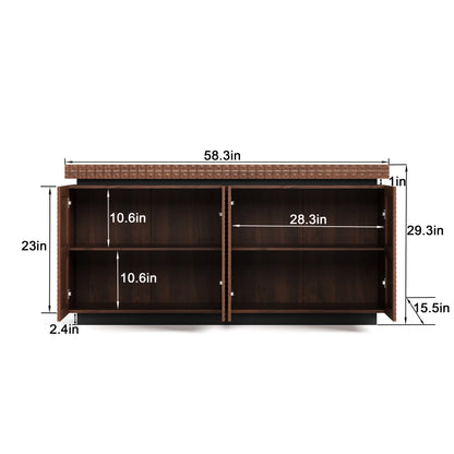 Sideboard Buffet Cabinet,Modern Accent Storage Sideboard, Luxurious Floor Cabinet Buffet with Freestanding Anti Dumping for Kitchen, Living Room, Entryway, Hallway,58.3' Wide 4-Door Sideboard(Brown)