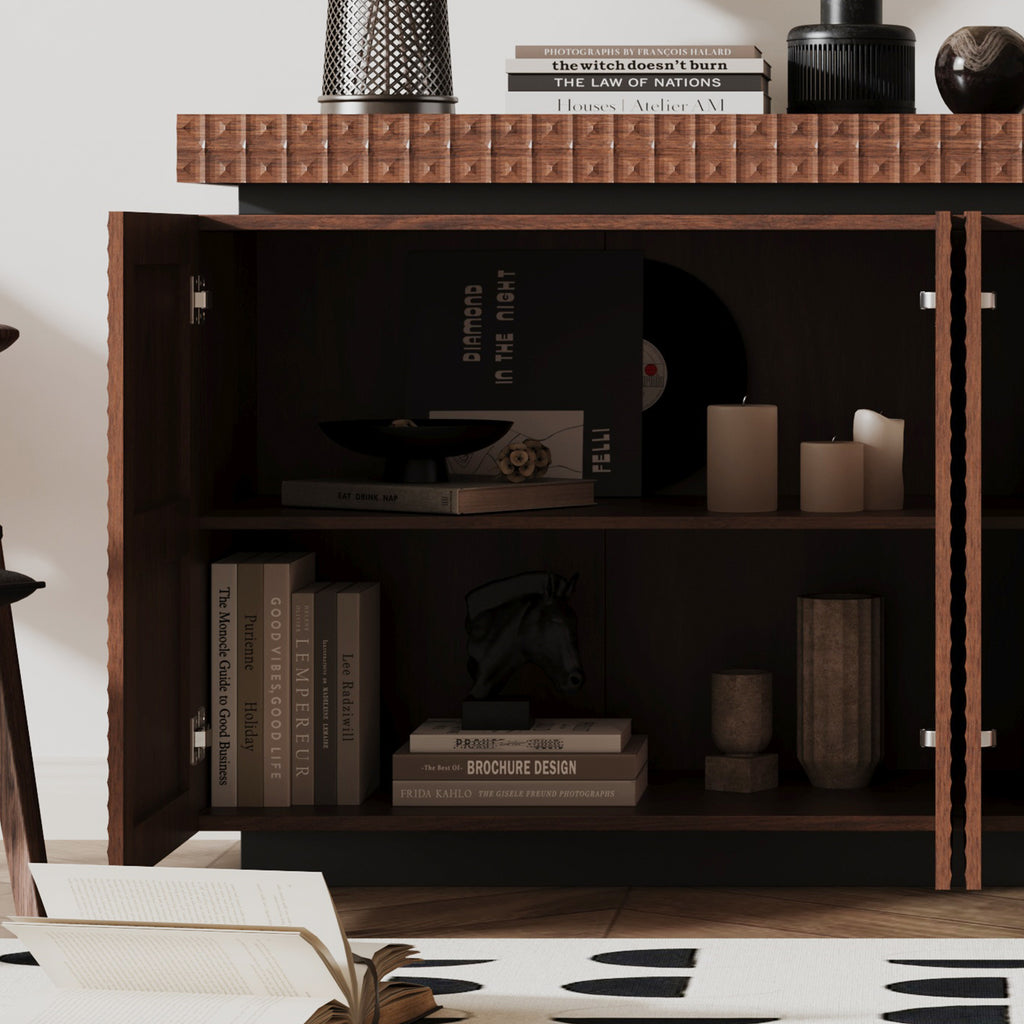 Sideboard Buffet Cabinet,Modern Accent Storage Sideboard, Luxurious Floor Cabinet Buffet with Freestanding Anti Dumping for Kitchen, Living Room, Entryway, Hallway,58.3' Wide 4-Door Sideboard(Brown)