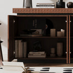 Sideboard Buffet Cabinet,Modern Accent Storage Sideboard, Luxurious Floor Cabinet Buffet with Freestanding Anti Dumping for Kitchen, Living Room, Entryway, Hallway,58.3' Wide 4-Door Sideboard(Brown)