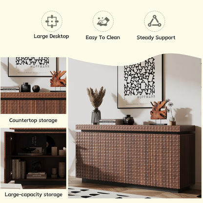 Sideboard Buffet Cabinet,Modern Accent Storage Sideboard, Luxurious Floor Cabinet Buffet with Freestanding Anti Dumping for Kitchen, Living Room, Entryway, Hallway,58.3' Wide 4-Door Sideboard(Brown)