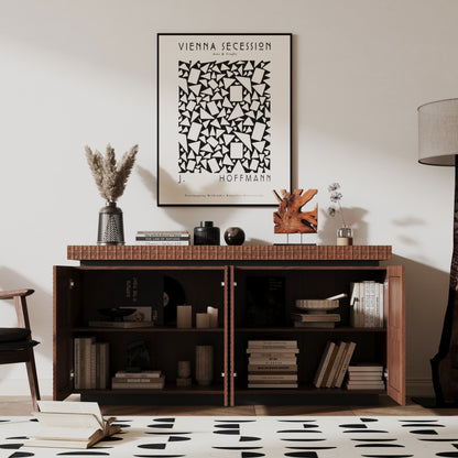 Sideboard Buffet Cabinet,Modern Accent Storage Sideboard, Luxurious Floor Cabinet Buffet with Freestanding Anti Dumping for Kitchen, Living Room, Entryway, Hallway,58.3' Wide 4-Door Sideboard(Brown)