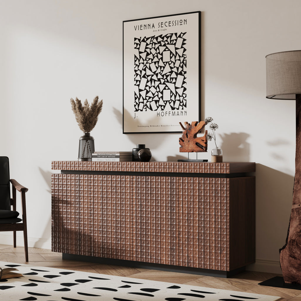 Sideboard Buffet Cabinet,Modern Accent Storage Sideboard, Luxurious Floor Cabinet Buffet with Freestanding Anti Dumping for Kitchen, Living Room, Entryway, Hallway,58.3' Wide 4-Door Sideboard(Brown)