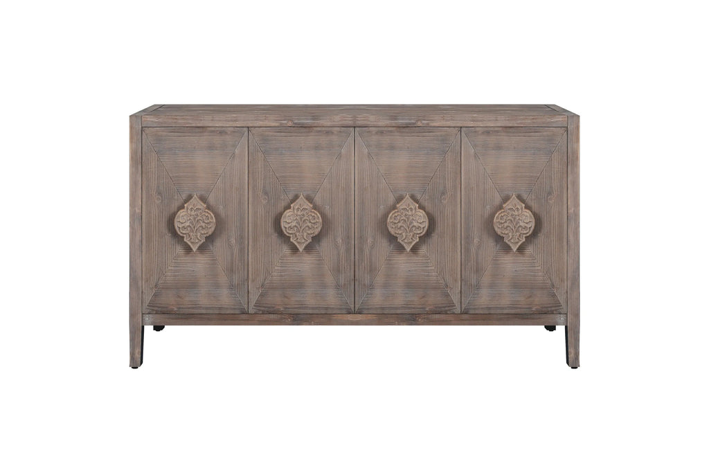 Carved Flower Door Handle, Antique Four Door Cabinet for Living Room Kitchen Hallway (Brown)