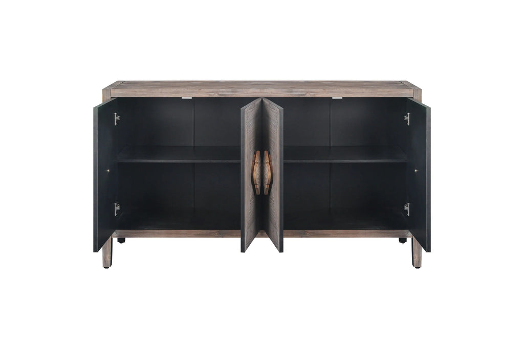 Carved Flower Door Handle, Antique Four Door Cabinet for Living Room Kitchen Hallway (Brown)