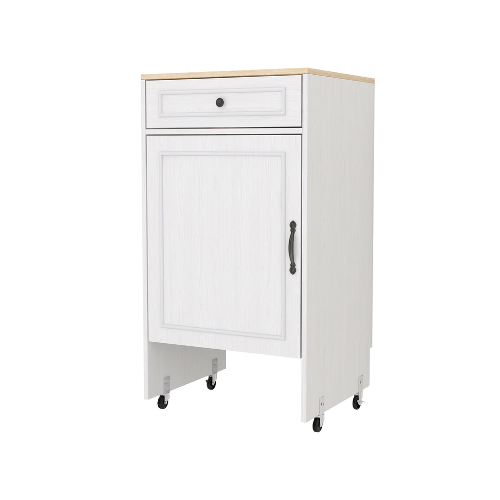 Robot Vacuum Stand Cabinet with Wheels, Sweeping Robot Storage Rack with Doors and Drawers, Side Table for Living Room, Home Office, Kitchen-Antique White