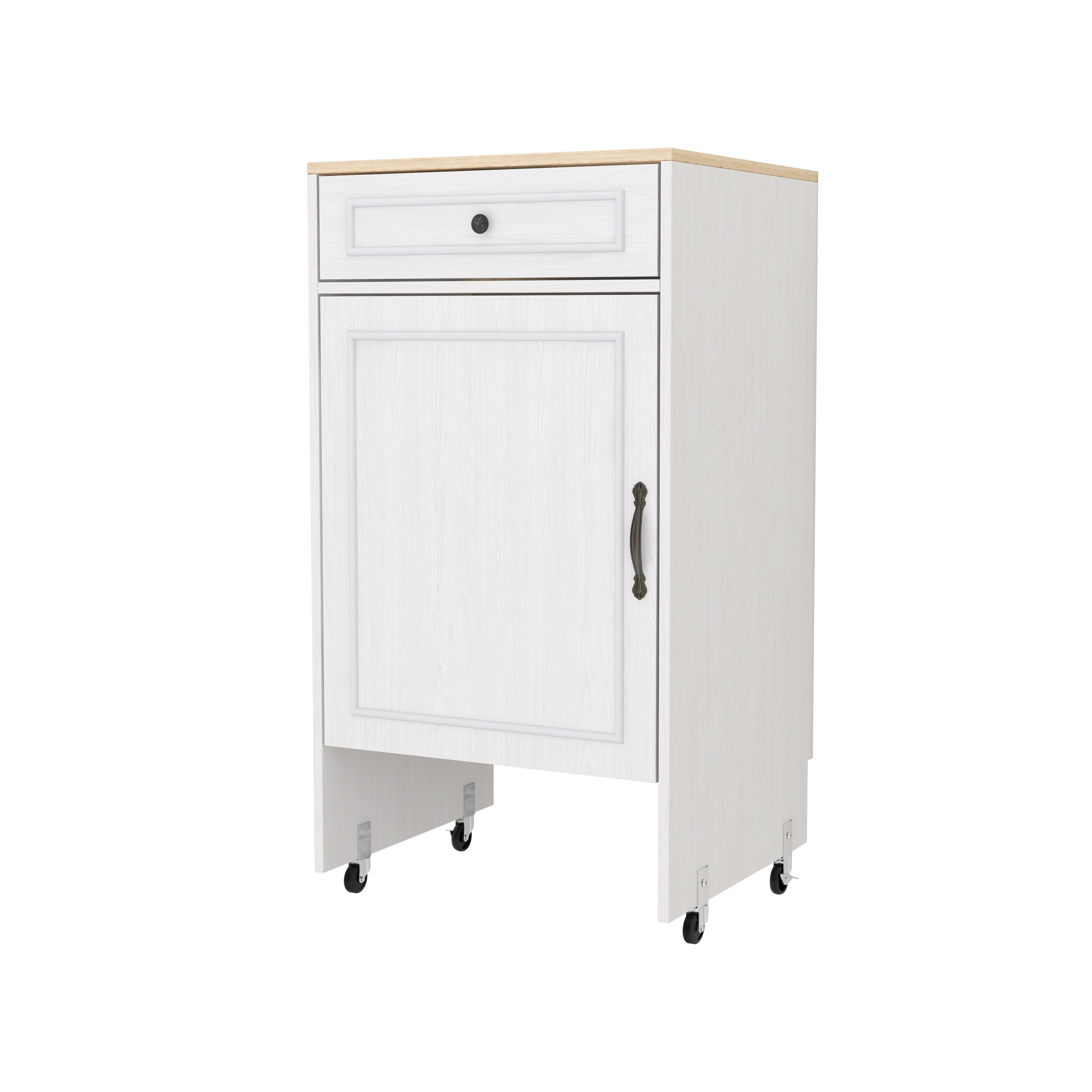 Robot Vacuum Stand Cabinet with Wheels, Sweeping Robot Storage Rack with Doors and Drawers, Side Table for Living Room, Home Office, Kitchen-Antique White