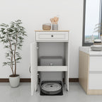 Robot Vacuum Stand Cabinet with Wheels, Sweeping Robot Storage Rack with Doors and Drawers, Side Table for Living Room, Home Office, Kitchen-Antique White