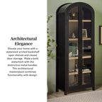 Modern 5 Shelf Arched Tall Bookcase with Glass Doors - Groovy Boardz