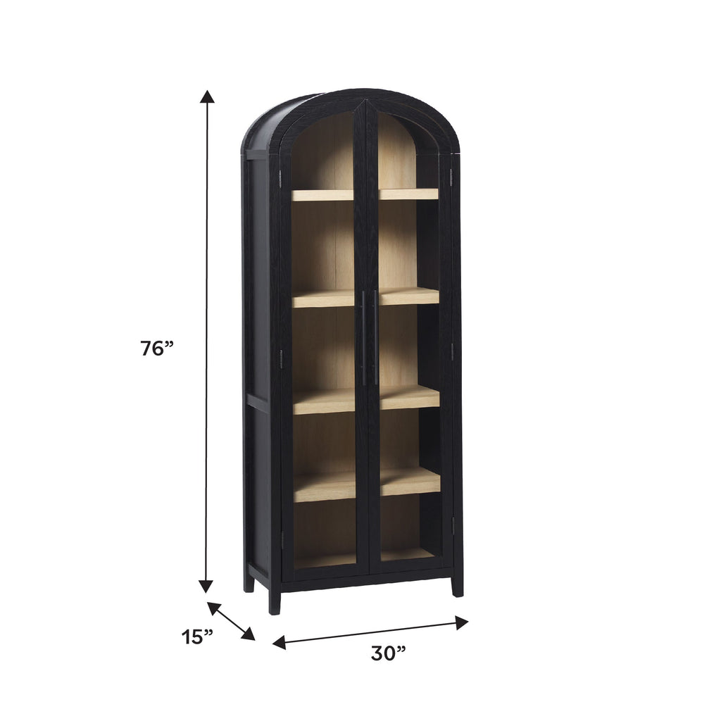 Modern 5 Shelf Arched Tall Bookcase with Glass Doors - Groovy Boardz
