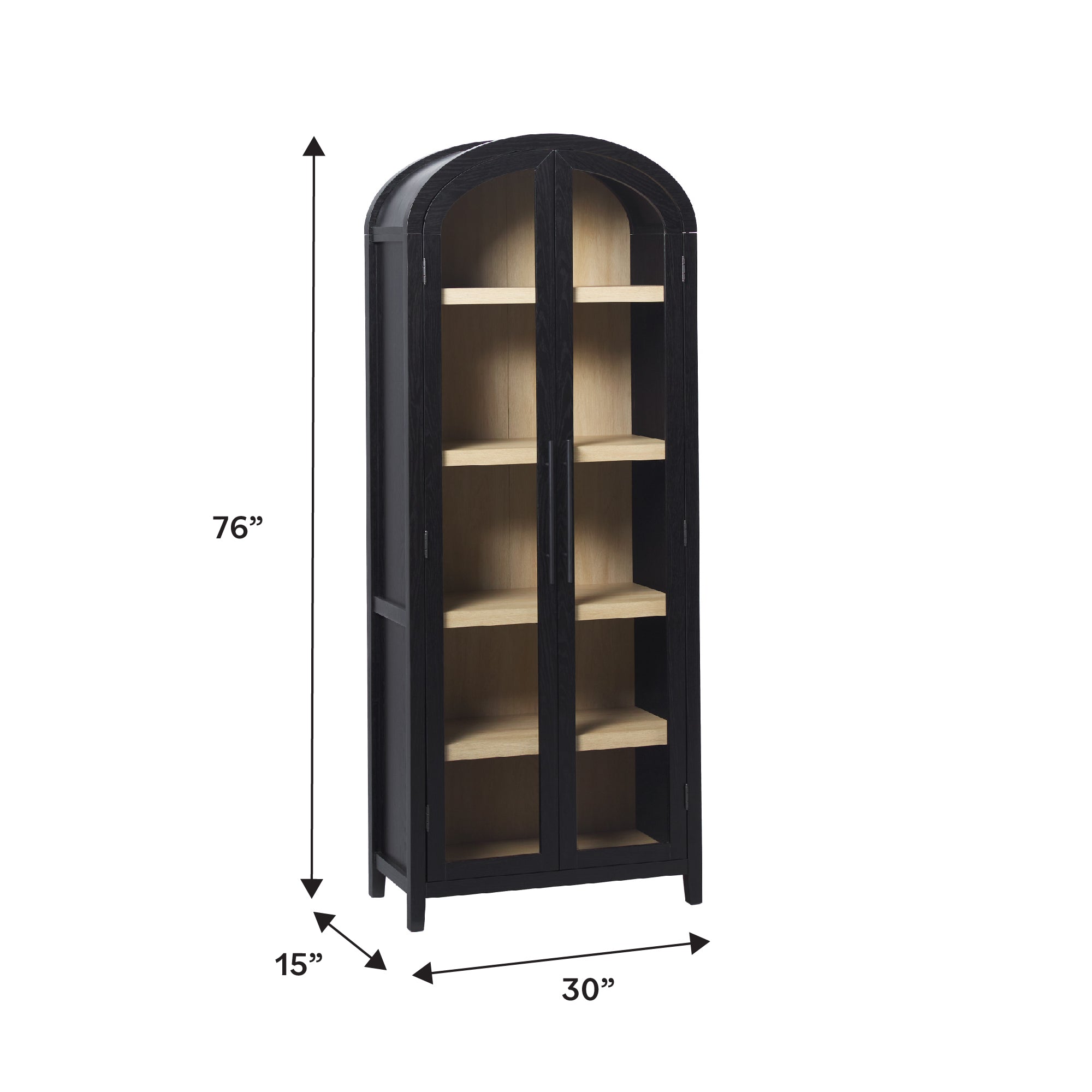 Modern 5 Shelf Arched Tall Bookcase with Glass Doors - Groovy Boardz