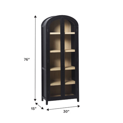 Modern 5 Shelf Arched Tall Bookcase with Glass Doors - Groovy Boardz