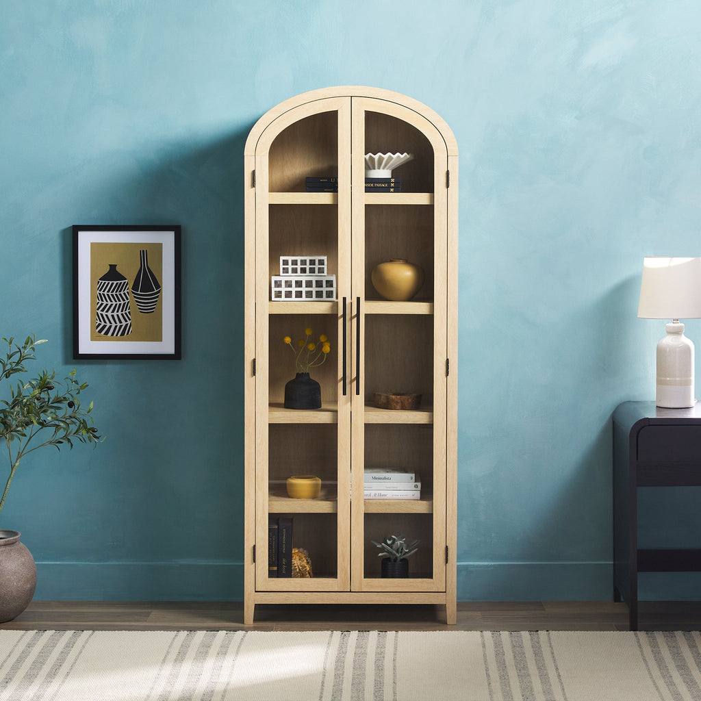 Modern 5 Shelf Arched Tall Bookcase with Glass Doors - Groovy Boardz