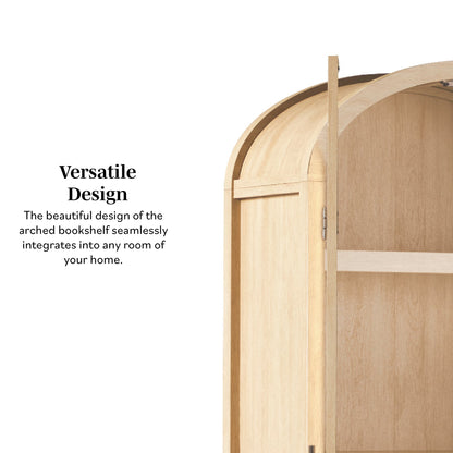 Modern 5 Shelf Arched Tall Bookcase with Glass Doors - Groovy Boardz