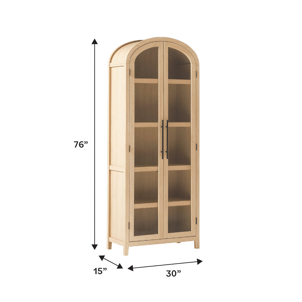 Modern 5 Shelf Arched Tall Bookcase with Glass Doors - Groovy Boardz